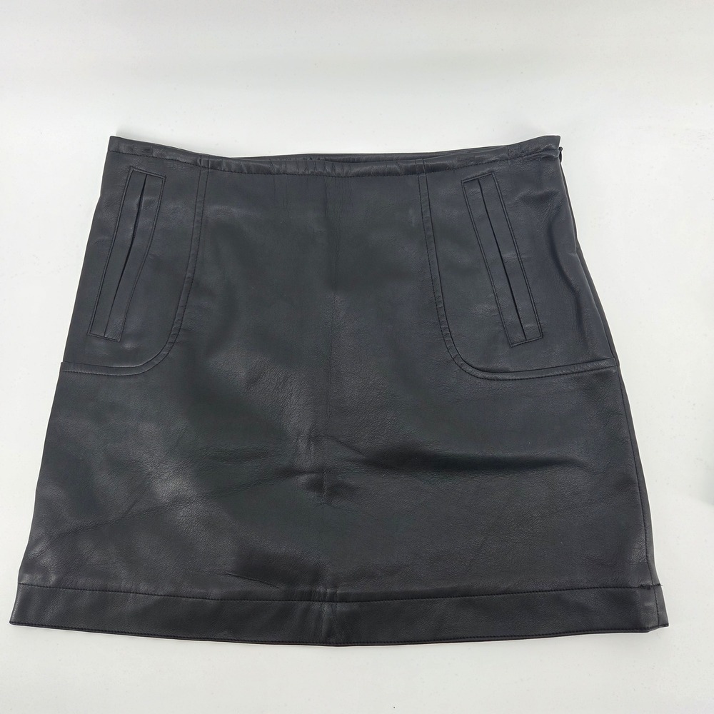 H&M Mini Skirt Size 8 Black Faux Leather Patch Pocket Edgy Minimalist Chic